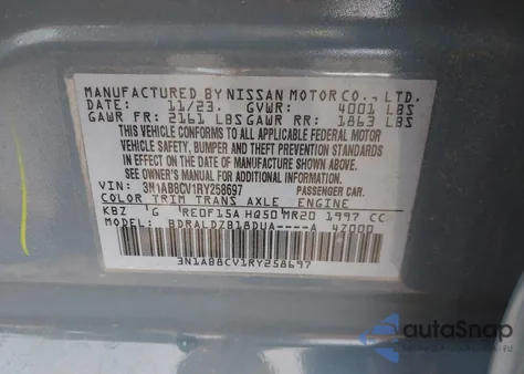 2024 Nissan Sentra Sv Xtronic Cvt from USA, damaged, VIN 3N1AB8CV1RY258697